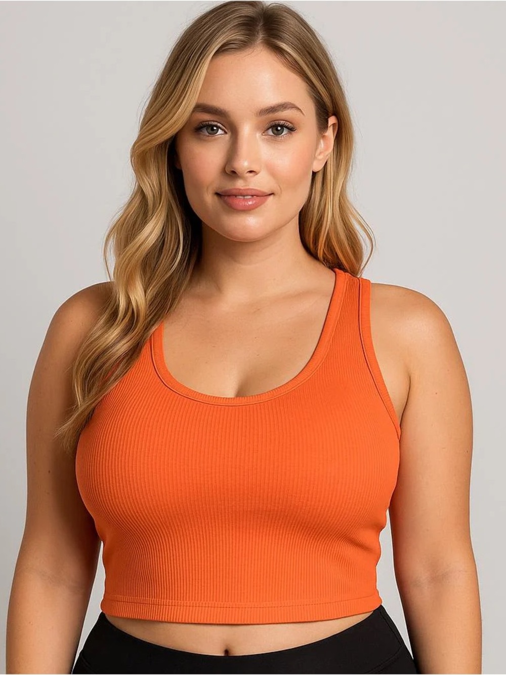 JadyK- Ribbed Scoop Neck Crop Tank - Living Coral